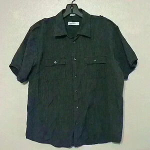 Calvin Klein Button Down Short Sleeve Shirt Black Design Cotton